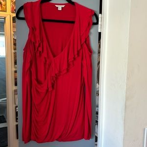 Boston Proper sz L red jersey cut out shoulder top with ruffles
